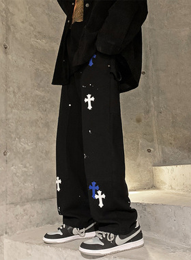 High Street Mens Casual Straight Pants Loose Hip Hop Man De