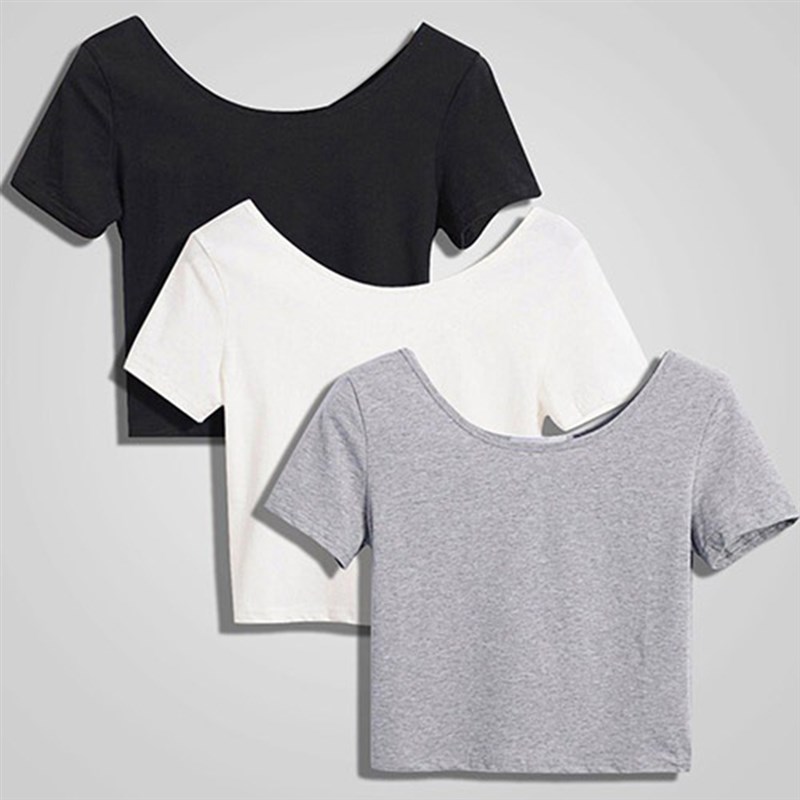 2021 NEW Women Basic Simple All-match Solid Color Stch T-shi