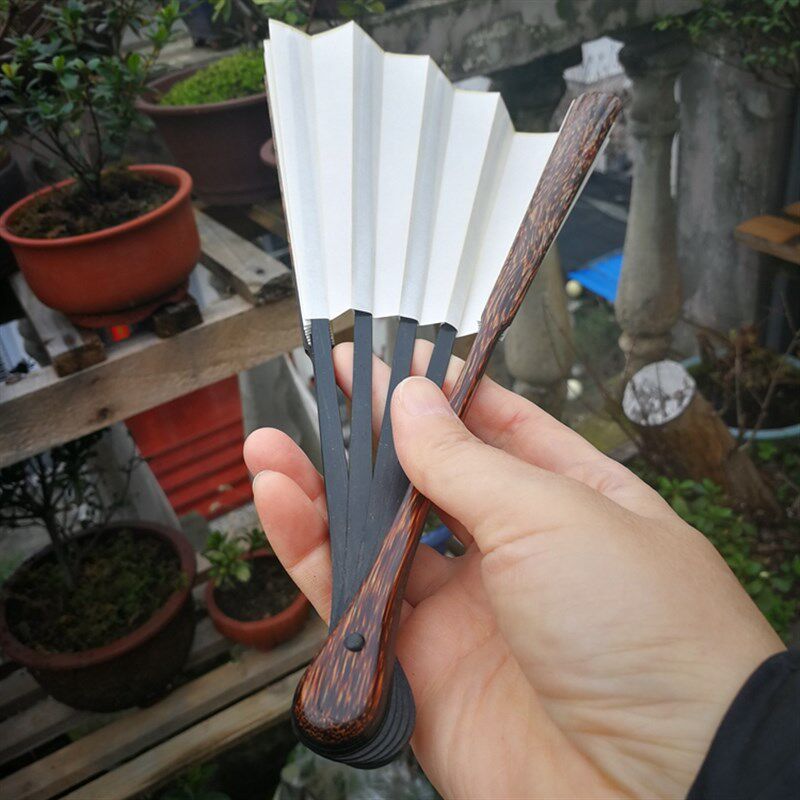 新品新95寸18方芝麻棕竹乌木芯水滴头文玩折扇苏工手工桃丝竹空白