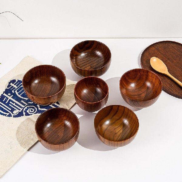 Wooden Bowl Japanese Style Wood Rice Soup Bowl Salad Bowl