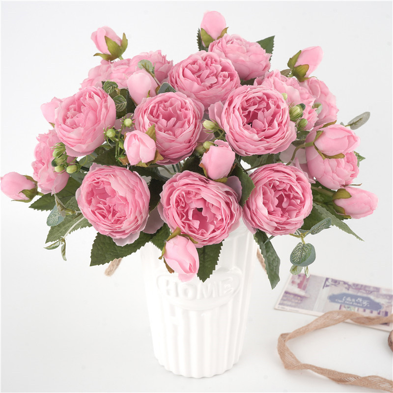 5 Big Head Rose Pink Silk Peony 30cm Artificial Flowers Bouq