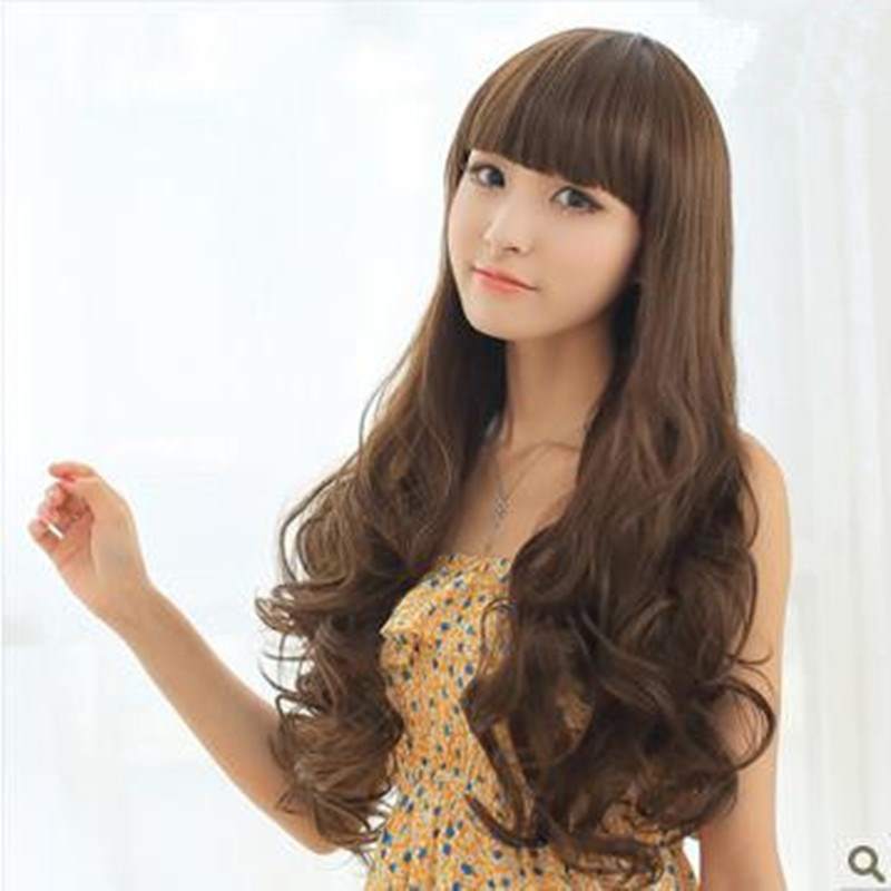 2019新款长发女梨花头假发长卷发斜刘海中长卷发整顶假发