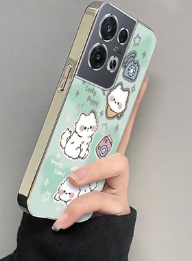 适用PGAM10手机壳OPPOPGAM10保护OPPO套OPPOReno8Pro5G新款电镀可爱小狗OPP0PP0PPO全包Por防摔女生OPPORONE