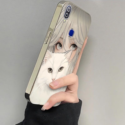 适用V1813A手机壳vivoV1813BA/BT套vivoZ3新款viviz软全包voviz防摔viovz步步高viv0vos维沃V0Z3电镀抱猫女孩