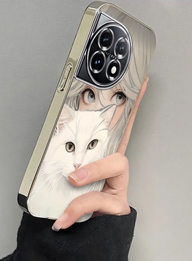 适用一加PHB110手机壳OPPOPHB110保护套ONEPlus11十一1加11十1+11新款外壳全包防摔OPPOONEPlus电镀抱猫女孩