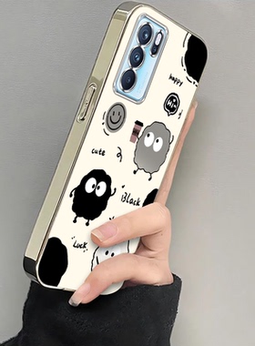 适用PEPM00手机壳OPPOPEPM00套PEPMOO新款OPPOPEPMOO电镀猫爪煤球OPPOReno6Pro5G全包OPPO防摔Reno女款带手绳