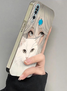 适用华为Nova4手机壳VCE一ALOO保护套AL00nove新款noⅴa4全包n0va防摔navo诺娃四n4nov电镀抱猫女孩note/nvoe