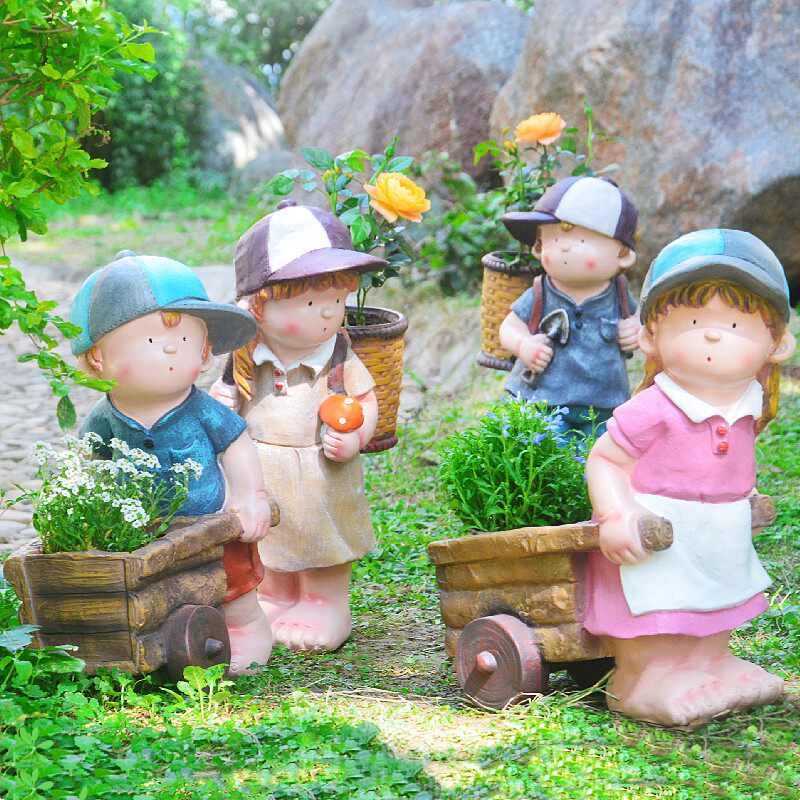 花园庭院阳台装饰品推车揹筐小孩x花盆景观小品雕塑绿植盆景工艺,家居饰品,户外/庭院摆件,淘宝优惠券,粉丝福利购,淘宝优惠卷