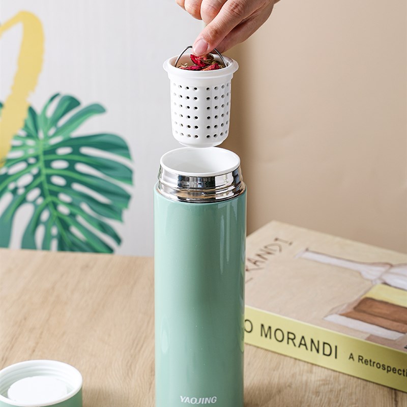 真陶瓷骨瓷内胆女士保温杯高颜值茶水分离杯大容S量男士泡茶杯水