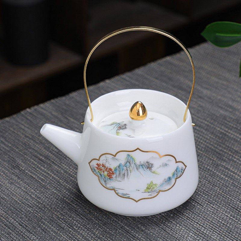 羊脂玉白瓷提梁壶陶瓷功夫w茶具茶壶单壶冲茶器创意花茶壶泡茶壶,餐饮具,茶壶,淘宝优惠券,粉丝福利购,淘宝优惠卷