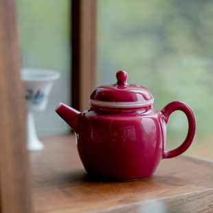胭脂红茶壶单个小品壶功夫茶具家用小号陶K瓷茶水壶冲茶器带过滤