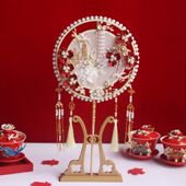 新娘团扇中式 遮面扇秀禾t服婚礼结婚出嫁喜扇成品手工DIY材料包