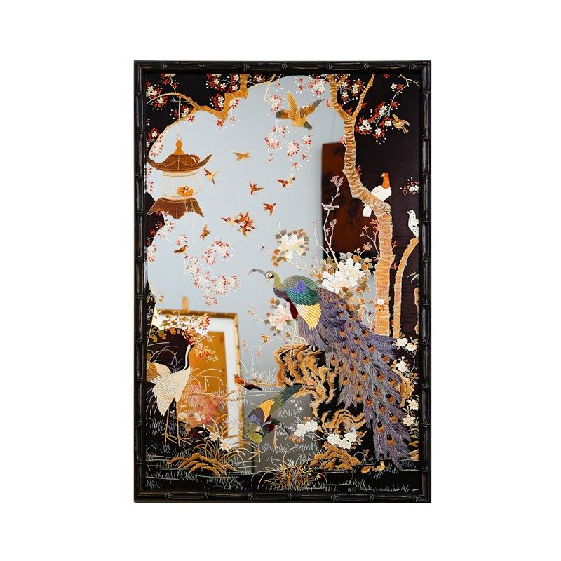 孔雀神鸟中古镜i子中式画国风艺术品送礼画装饰镜书房客厅玄关挂,家居饰品,镜面画,淘宝优惠券,粉丝福利购,淘宝优惠卷