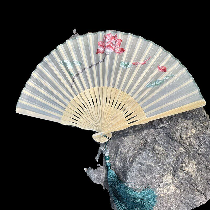 苏州双面刺绣g折扇中国风女士玉竹小扇子真丝折叠舞蹈扇汉服旗袍