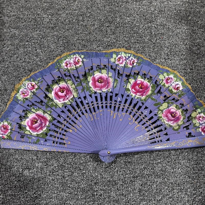 Anitca新品大红色结婚喜扇双面西班牙折扇旗袍走秀舞蹈表演木扇
