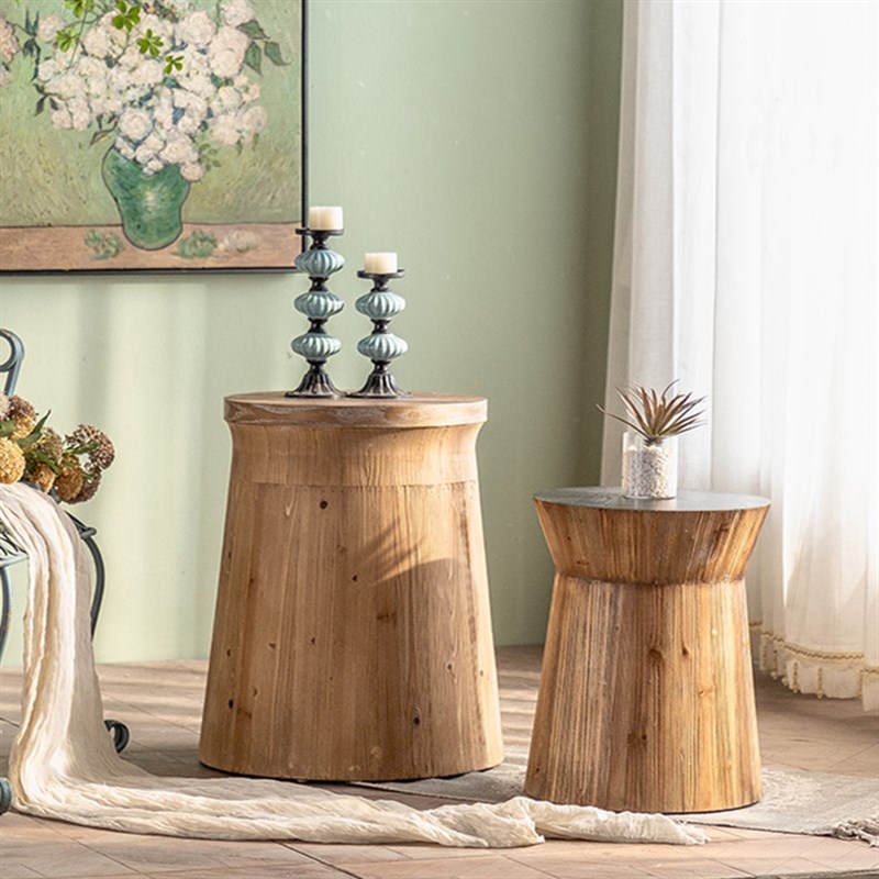 创意实木复古做旧边几客厅沙发边小圆桌民宿家用木墩Z摆件小茶几