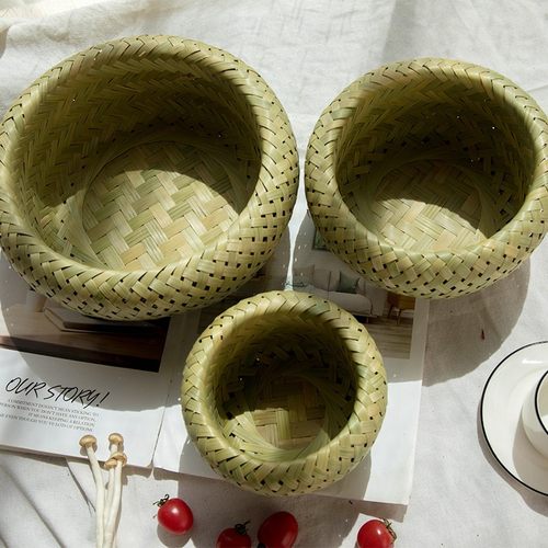 异丽竹编制品圆簸箕家用馒头x筐小手工竹篮竹子编织收纳箩筐盘筲