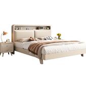 奶油风实木床白色现代简约1.8米北欧双人卧室床1.5单人床高箱床