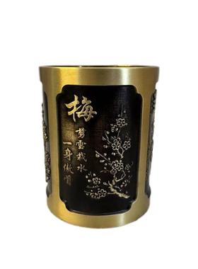 黄铜笔筒书房摆件商务创意礼品办公室摆设装饰品梅兰竹菊
