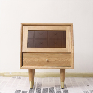 厂家供应北欧橡木实木床头柜原木色双抽屉实木床头柜床头收纳柜