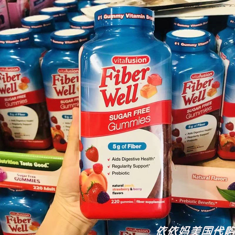 美国Vitafusion膳食纤维软糖果蔬成人无糖代餐水果味220粒现货