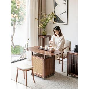 北美黑胡桃木阳台小茶桌椅组合客厅家用移动小户型简约茶台