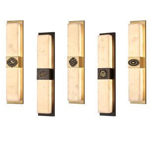 新中式客厅背景墙长条壁灯轻奢卧室床头楼梯灯全铜云石玉石灯具