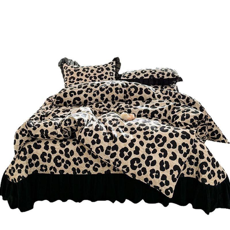 法套式赫风夹床盖四件单件黑色花边床裙磨毛加厚床单四48711584季