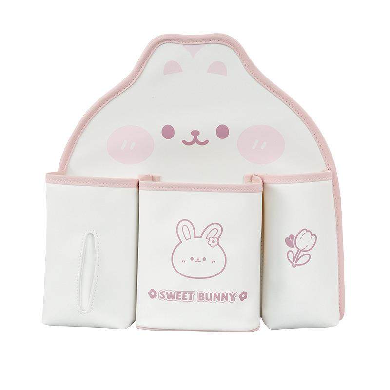 立体小兔皮革汽车收纳袋可爱卡通收纳置物袋多功能汽车内饰用品