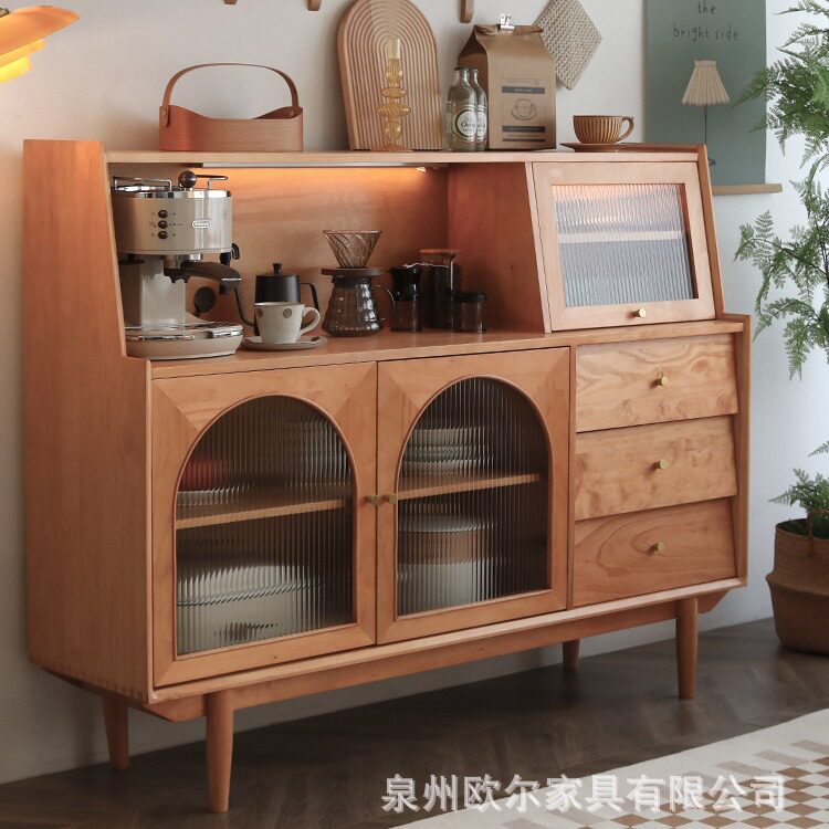北欧实木餐边柜家用客厅简约日式茶水柜厨房多功能收纳橱柜储物柜