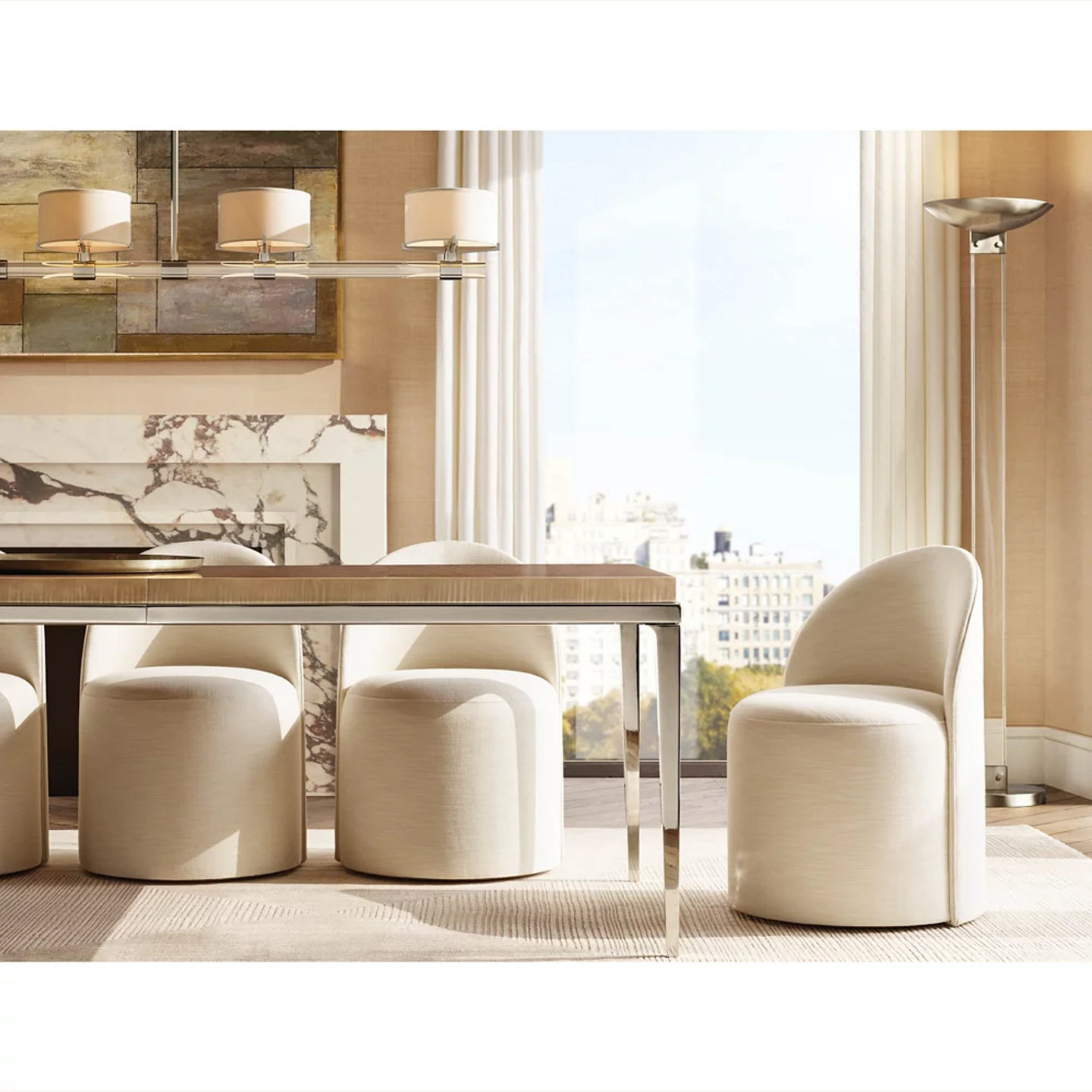 美式简约布艺餐椅北欧设计师创意家用书椅卧室梳妆椅子RH雷诺餐椅