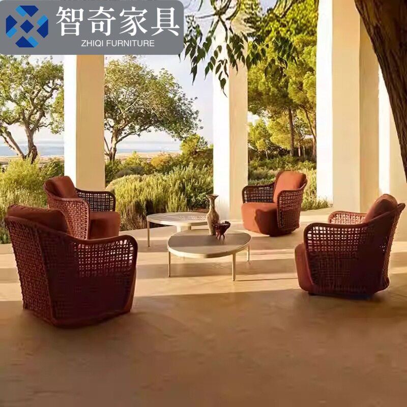 户外绳编沙发庭院别墅客厅酒店接待处设计师款藤家具休闲民宿沙发