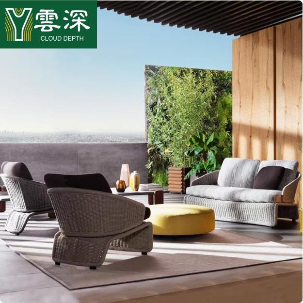 北欧户外藤沙发藤椅家具休闲阳台茶几组合样板房小区花园庭院沙发