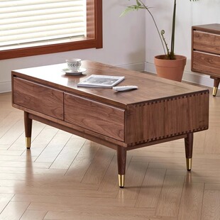 北欧全实木茶几电视柜组合日式简约白橡原木黑胡桃茶几小户型客厅