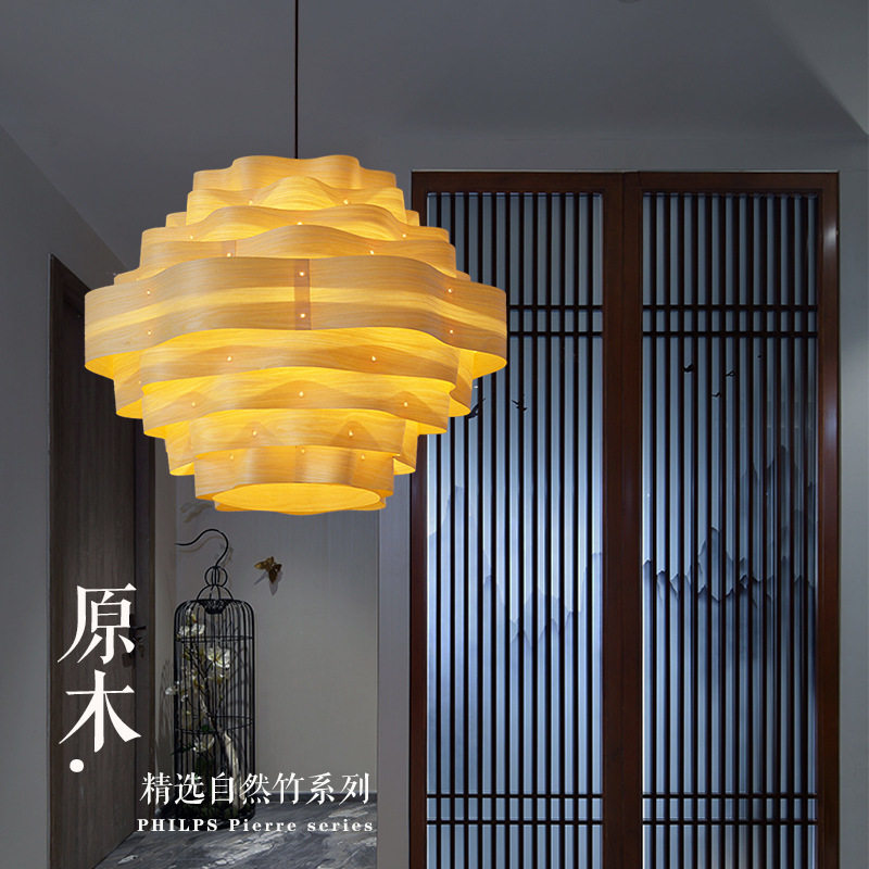 东南亚木皮吊灯酒店客栈吧台工程餐厅吊灯卧室客厅灯创意中式灯具