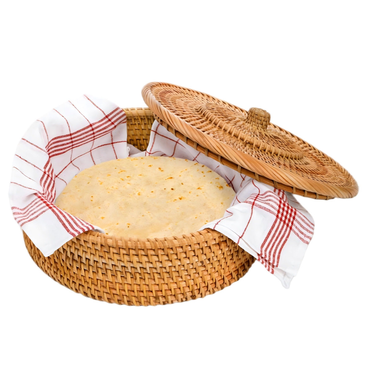 藤编玉米饼保温篮10英寸手工编织玉米饼托盘篮配盖附毛巾布