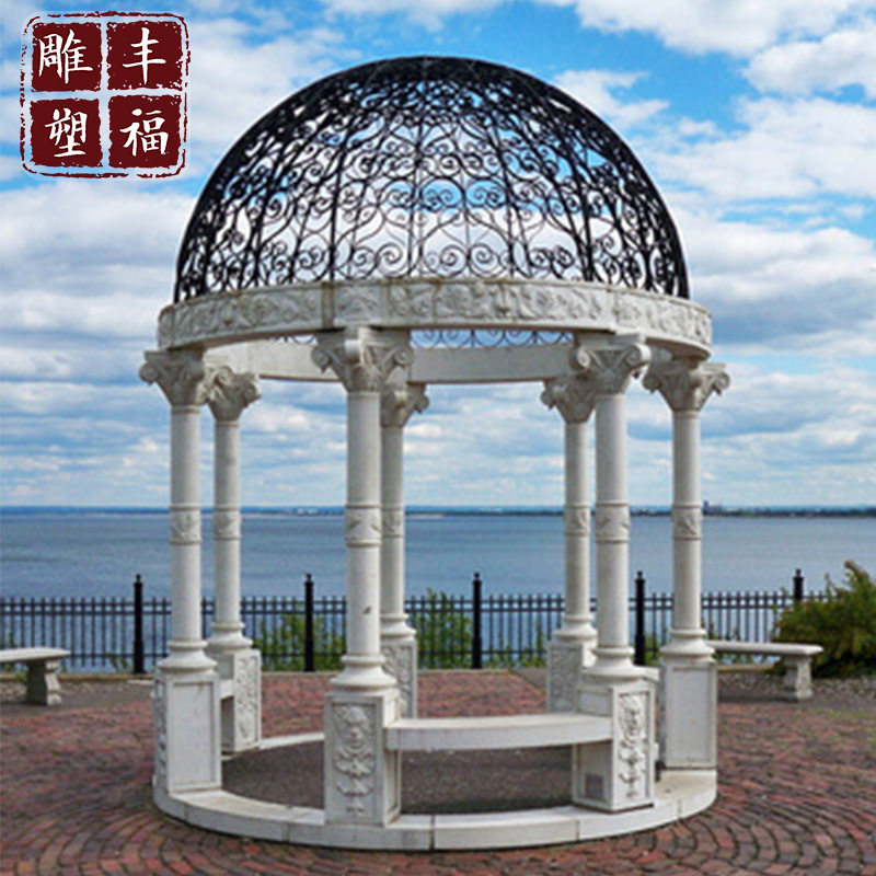 石雕欧式凉亭 园林景观装饰圆形铁艺大理石景观亭子 公园石头亭子