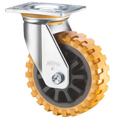 SUPO/向荣动力 6寸带双刹车橙色 防滑 聚氨酯脚轮Z07-01D-150-252
