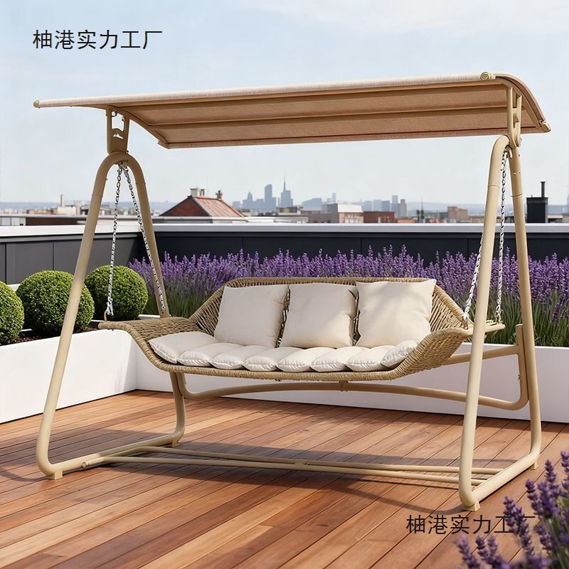 户外秋千家用双人室内摇椅铁艺阳台藤编庭院网红吊床花园室外吊椅