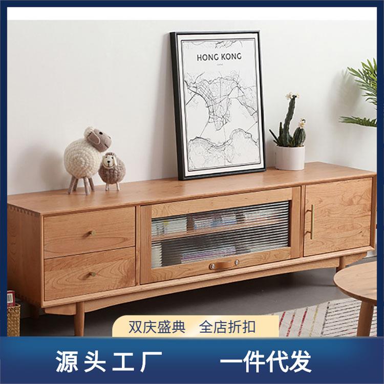 和睦樱桃木电视柜北欧日式实木上翻门玻璃视听柜现代简约家具