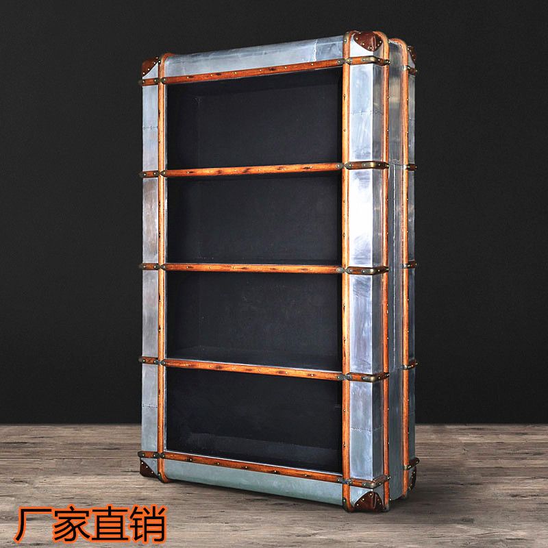 美式工业风书柜卧室储物文件柜复古铝皮创意酒吧柜子咖啡厅展示柜