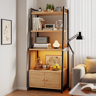 实木置物架客厅梯形柜子储物柜家用书架落地多层收纳架带门收纳柜