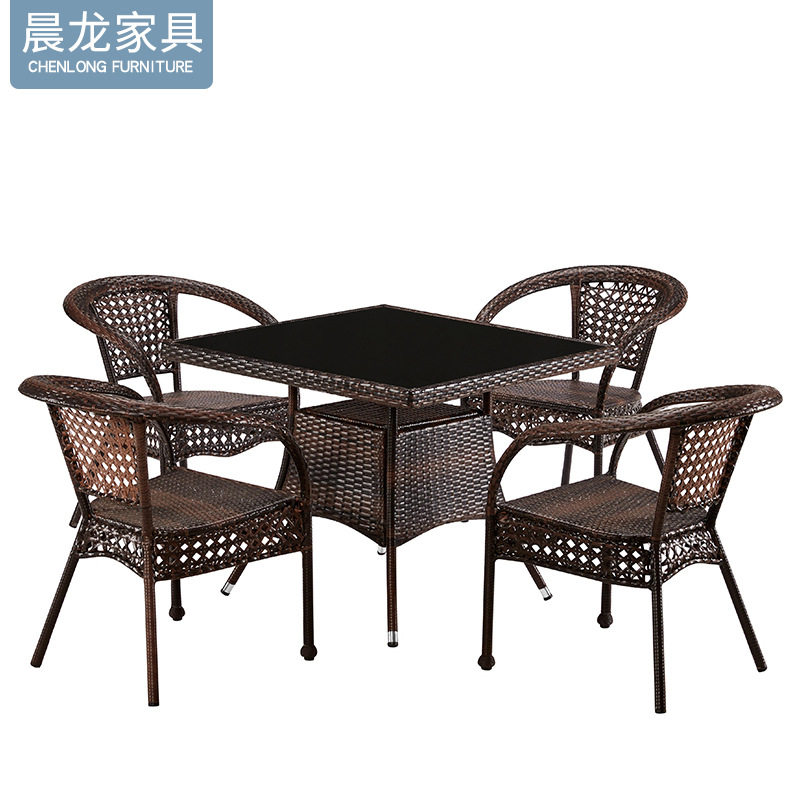 户外竹藤桌椅 庭院藤椅咖啡桌小茶几露天餐厅编织休闲椅 藤编桌椅