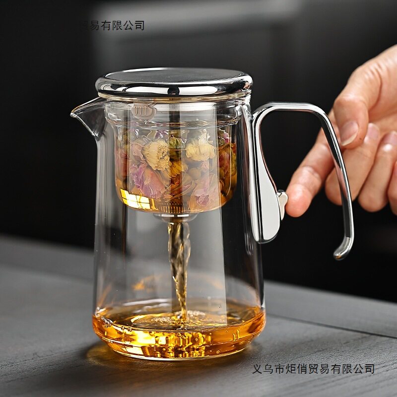 新款全玻璃内胆飘逸杯家用泡茶壶旋盖磁吸茶水分离过滤冲茶器塑料