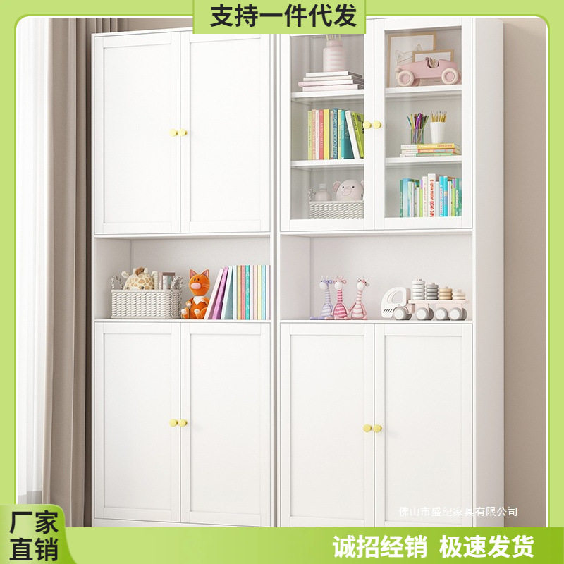 铁艺玻璃门书柜窄柜家用展示柜儿童落地书架储物柜客厅收纳置物柜