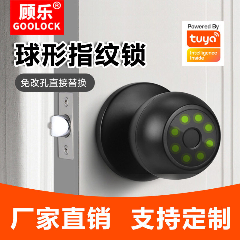 球形指纹涂鸦蓝牙智能门锁免改孔