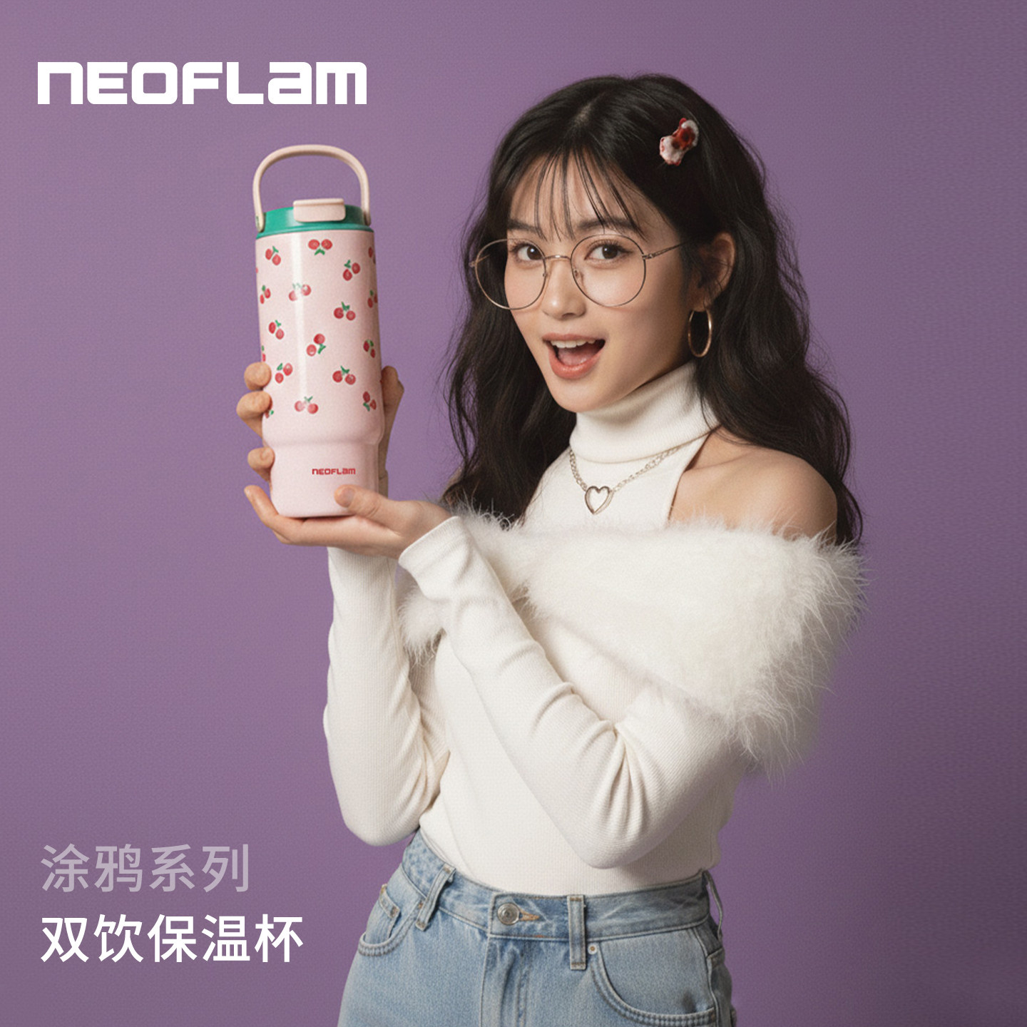 韩国Neoflam巨无霸保温杯新款女高颜值手提大容量水杯吸管杯子