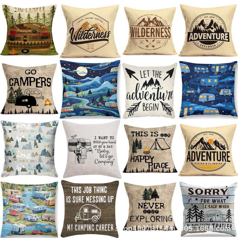 露营抱枕套露营沙发客厅亚麻布靠枕套枕头套家居新款亚马逊跨境厂