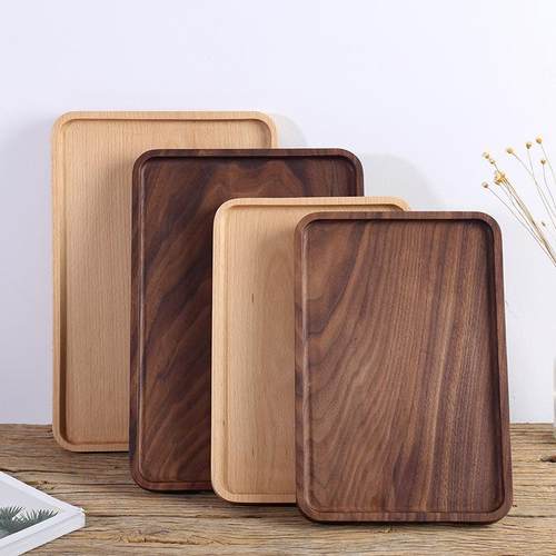 带托手木质托盘 榉木餐盘无漆整木盘 实木果盘胡桃木零食点心盘