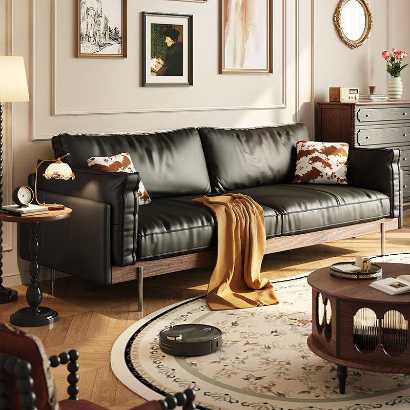 简约现代黑色系实木真皮沙发客厅极简真皮沙发中古风实木沙发直排,农机/农具/农膜,割灌机/割草机/油锯,淘宝优惠券,粉丝福利购,淘宝优惠卷